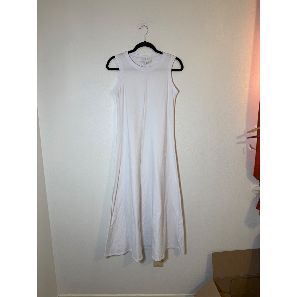 Magaschoni Womens White Cotton Blend Sleeveless Crew Neck Maxi Dress Size Medium
